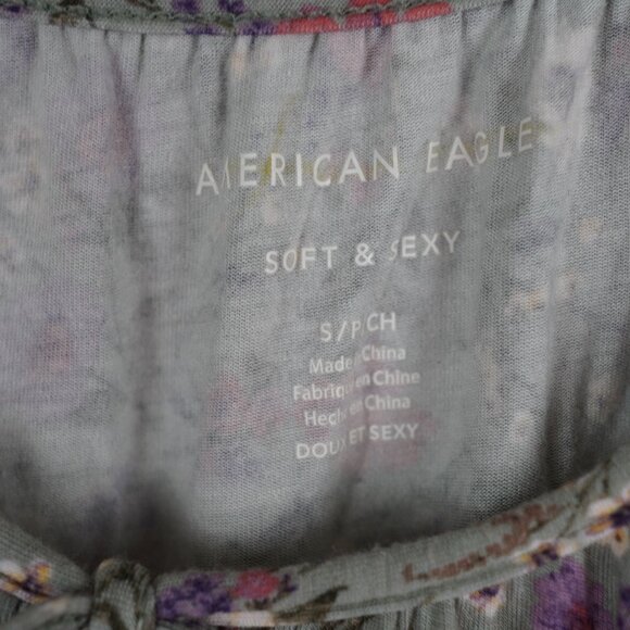 American Eagle Soft & Sexy Floral Smocked Top S Long Sleeve Peasant Cottagecore - Picture 2 of 8
